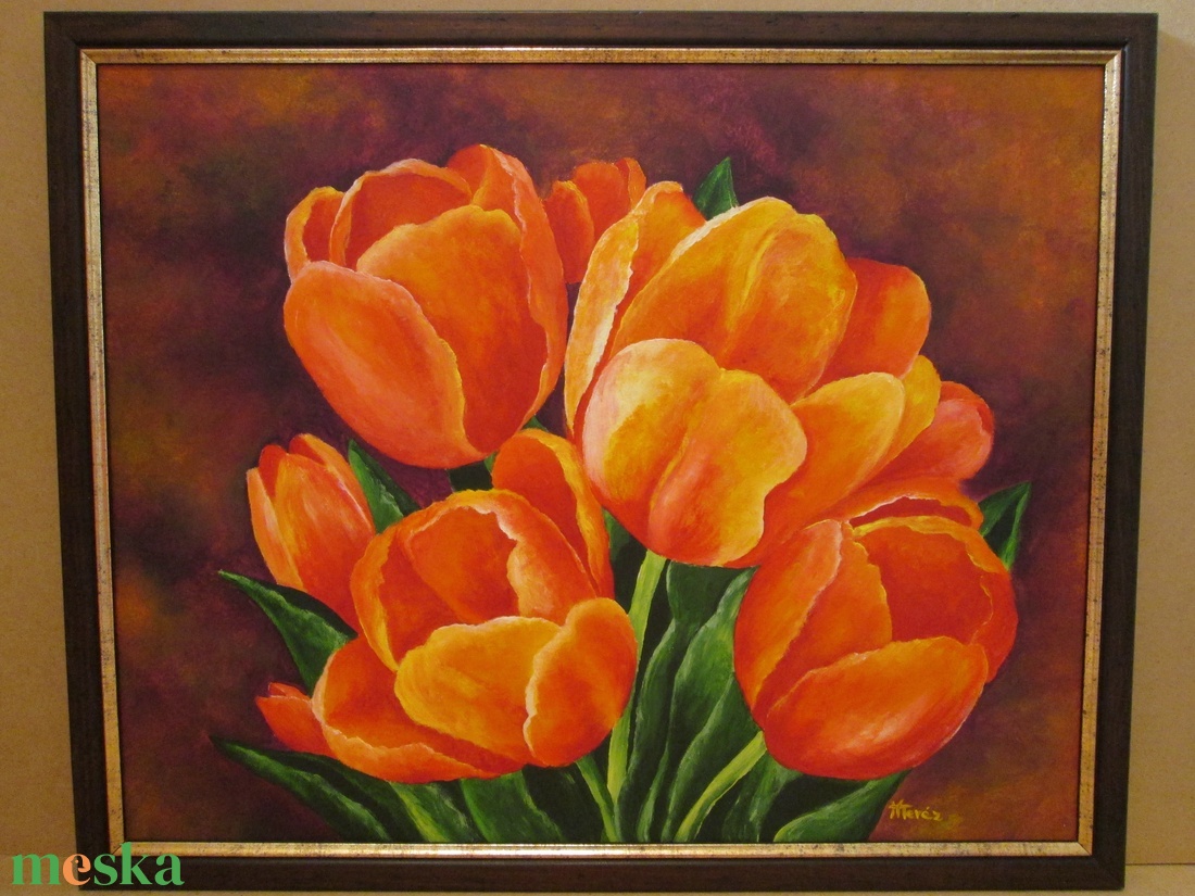 Narancssárga tulipánok - művészet - festmény - akril - Meska.hu