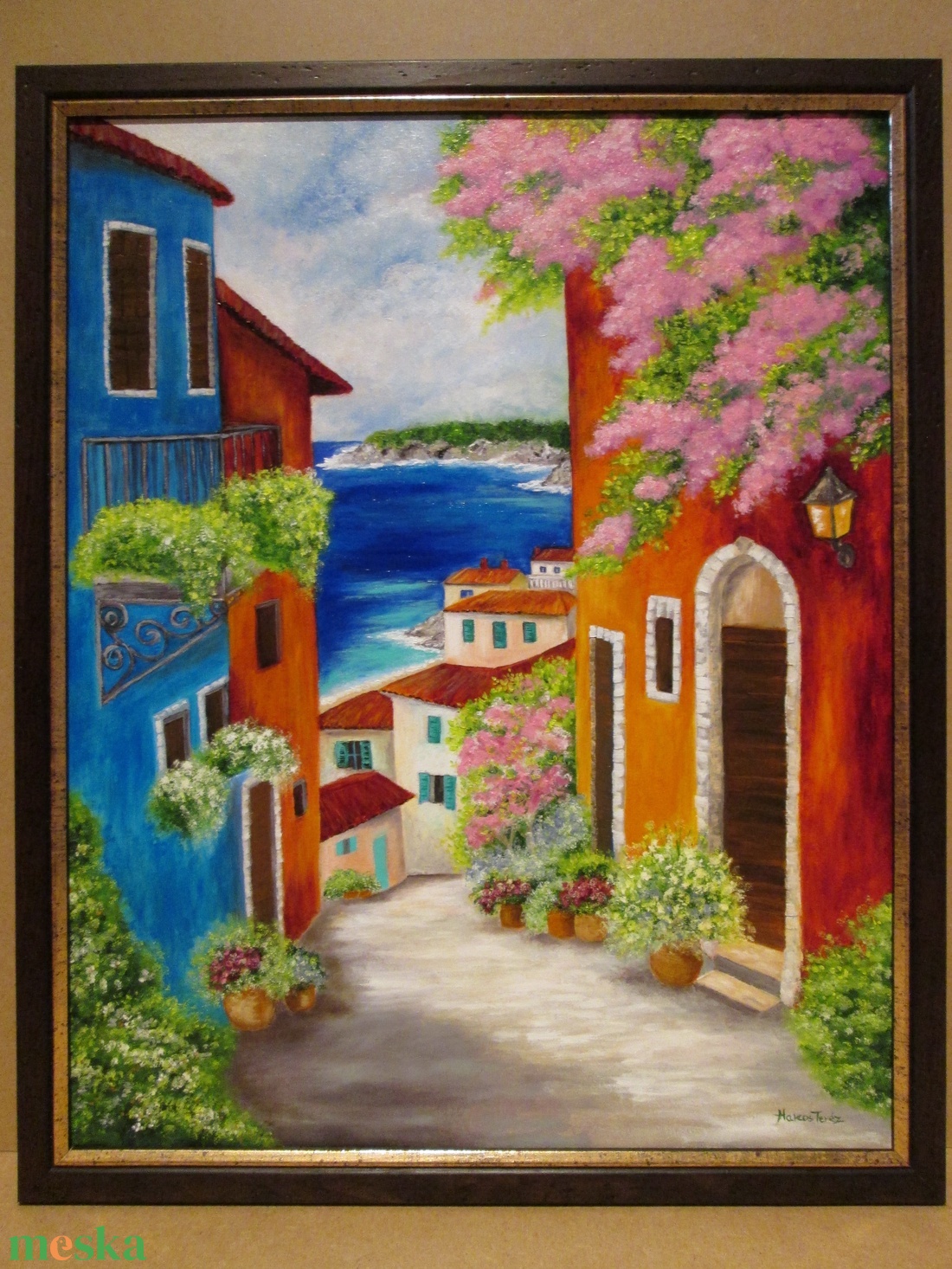 Kilátás a tengerre , olajfestmény keretben - művészet - festmény - olajfestmény - Meska.hu