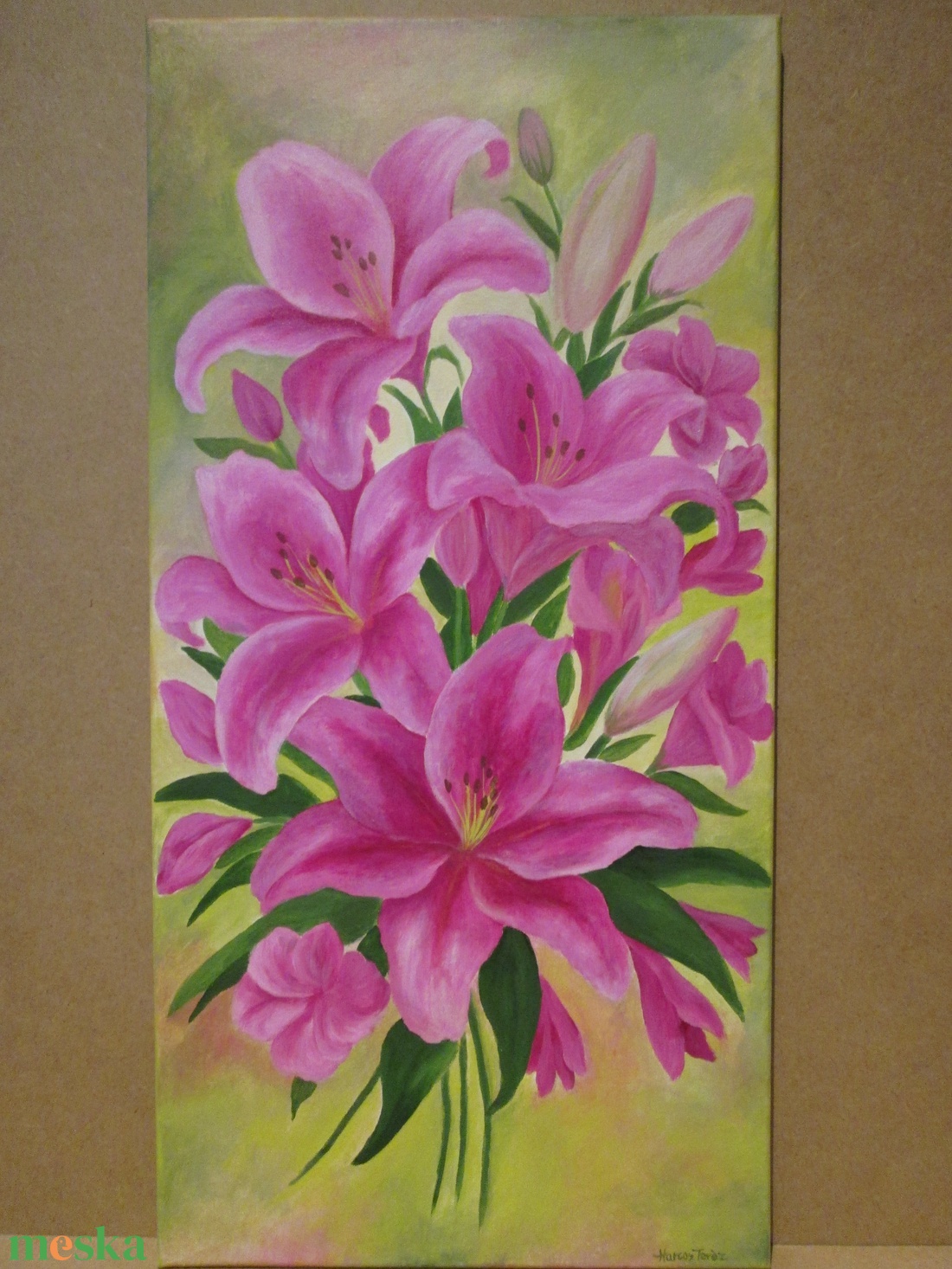 Rózsaszín liliomok , festmény - művészet - festmény - akril - Meska.hu