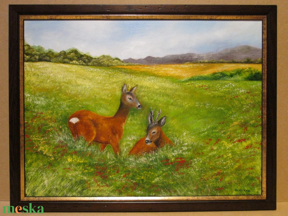 Pihenő Őzek , Olajfestmény keretben - művészet - festmény - olajfestmény - Meska.hu