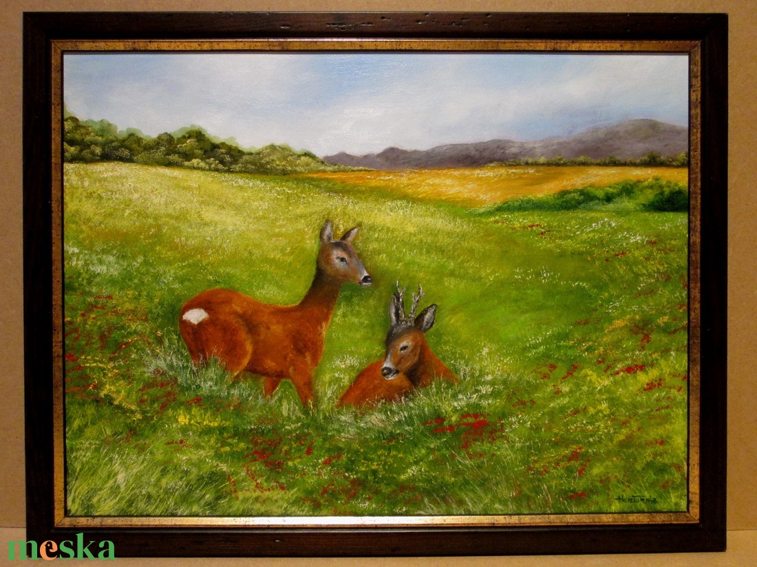 Pihenő Őzek , Olajfestmény keretben - művészet - festmény - olajfestmény - Meska.hu