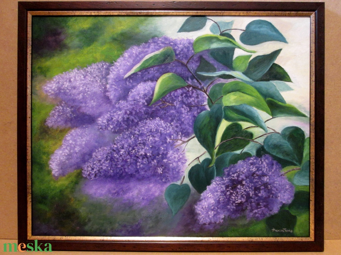 Orgonák tavasszal , Olajfestmény keretben - művészet - festmény - olajfestmény - Meska.hu