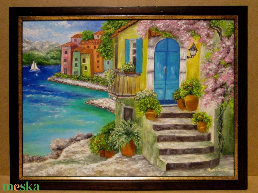 Kék Ajtó , Olajfestmény keretben - művészet - festmény - olajfestmény - Meska.hu