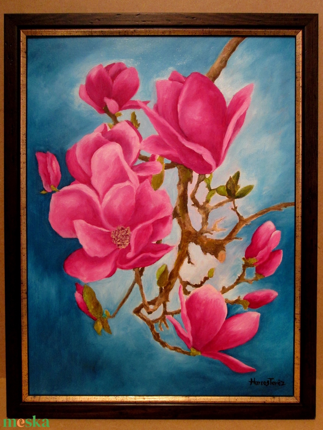 Magnólia , Olajfestmény keretben - művészet - festmény - olajfestmény - Meska.hu