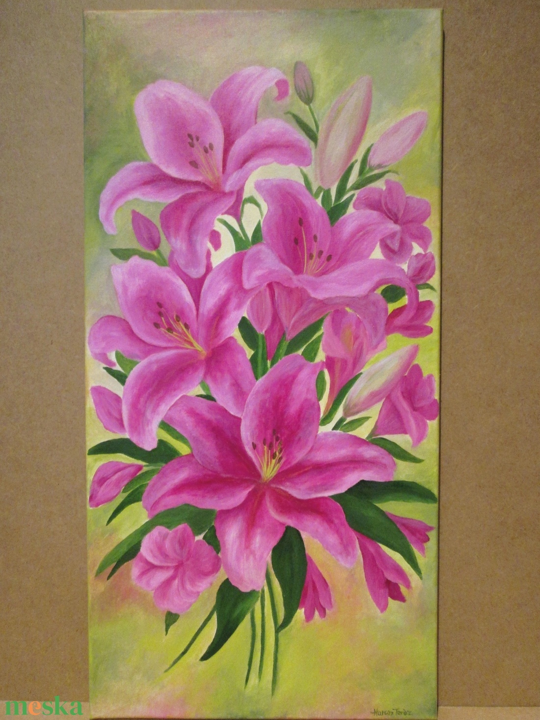 Rózsaszín liliomok , festmény - művészet - festmény - akril - Meska.hu