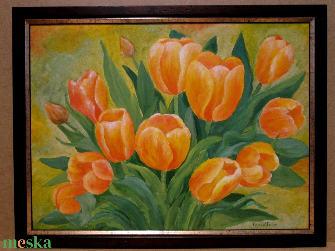 Sárga tulipánok , festmény keretben - művészet - festmény - akril - Meska.hu
