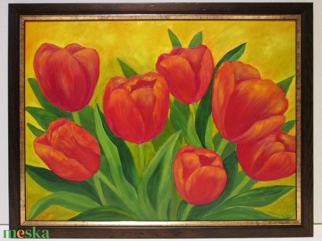 Tavaszi tulipánok , Olajfestmény keretben - művészet - festmény - olajfestmény - Meska.hu