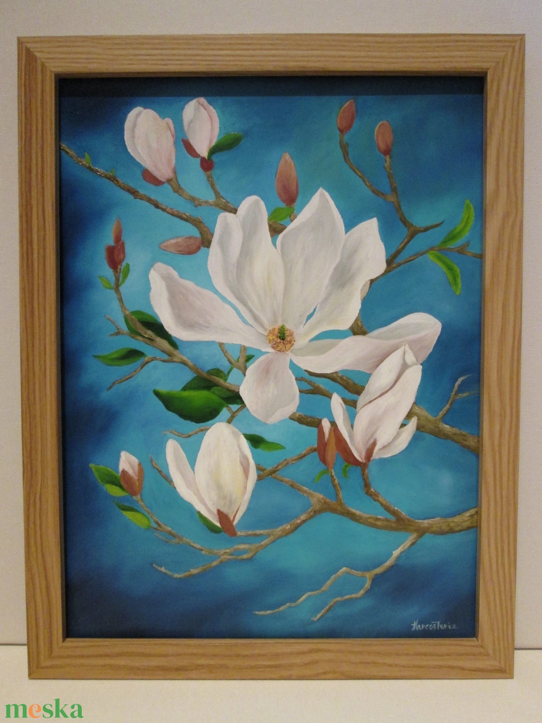 Éjféli magnóliák II. olajfestmény keretben - művészet - festmény - olajfestmény - Meska.hu