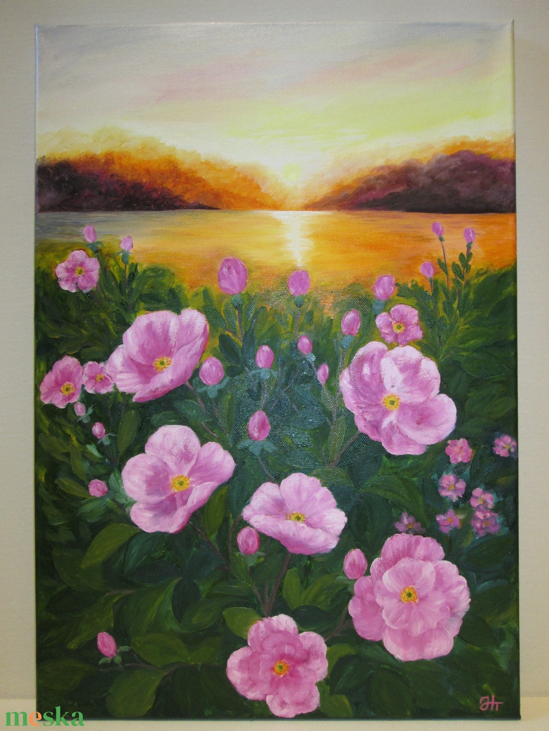 Naplemente a tavon , Olajfestmény - művészet - festmény - olajfestmény - Meska.hu