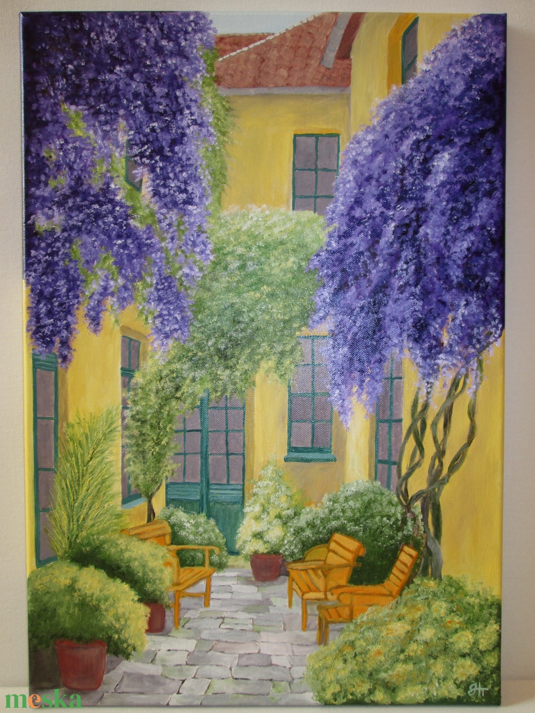 Mediterrán udvar , Olajfestmény - művészet - festmény - olajfestmény - Meska.hu