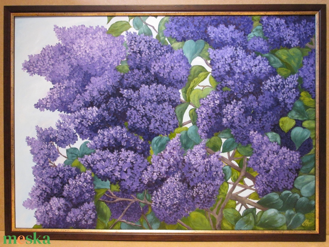 Lila Orgonák , Olajfestmény keretben - művészet - festmény - olajfestmény - Meska.hu