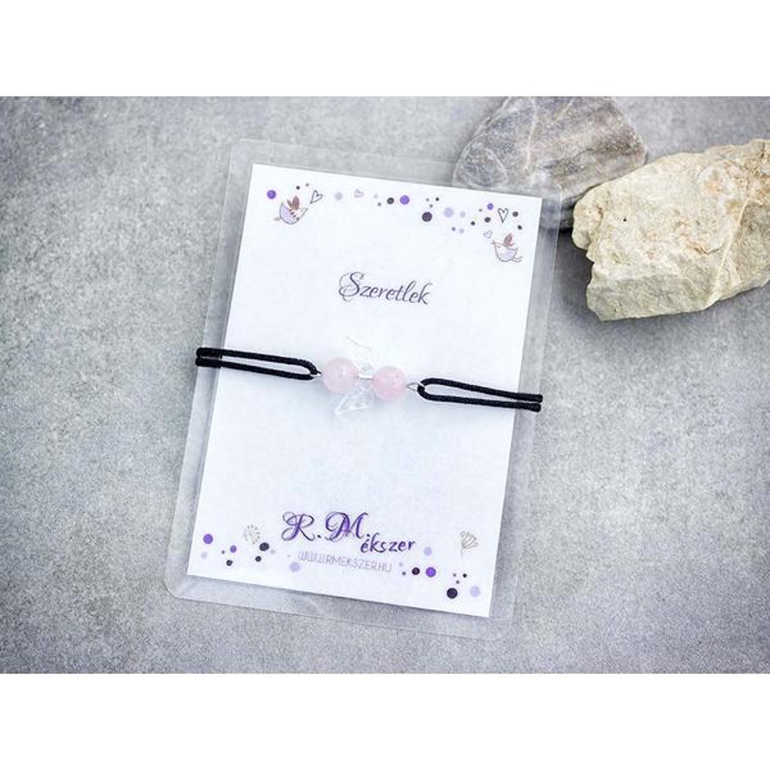 Szeretlek rózsakvarc angyal karkötő - ékszer - karkötő - gyöngyös karkötő - Meska.hu