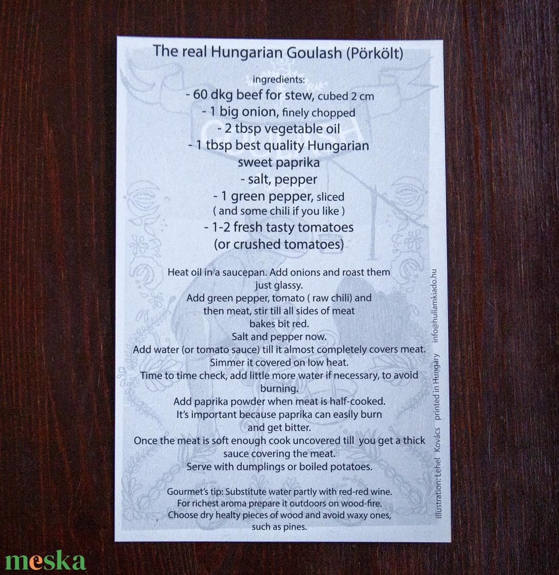 Goulash recept képeslap - otthon & életmód - papír, írószer - ajándékozás kellékei - képeslap, üdvözlőlap - Meska.hu