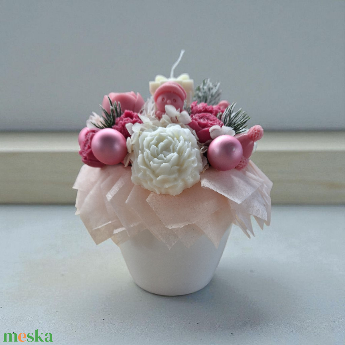 Rózsaszín Karácsonyi virág - karácsony - karácsonyi lakásdekoráció - karácsonyi lakásdíszek - Meska.hu