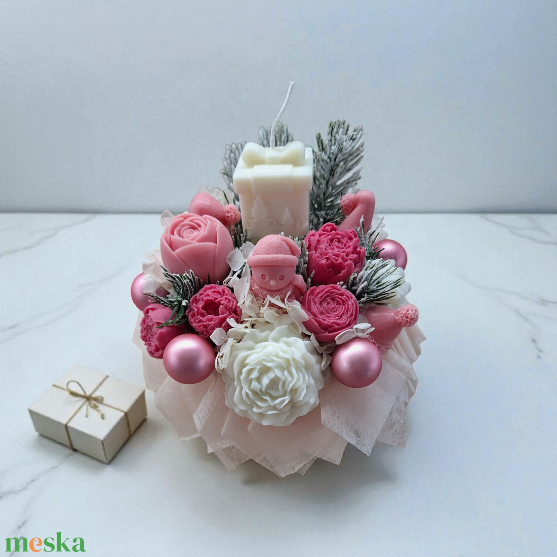 Rózsaszín Karácsonyi virág - karácsony - karácsonyi lakásdekoráció - karácsonyi lakásdíszek - Meska.hu