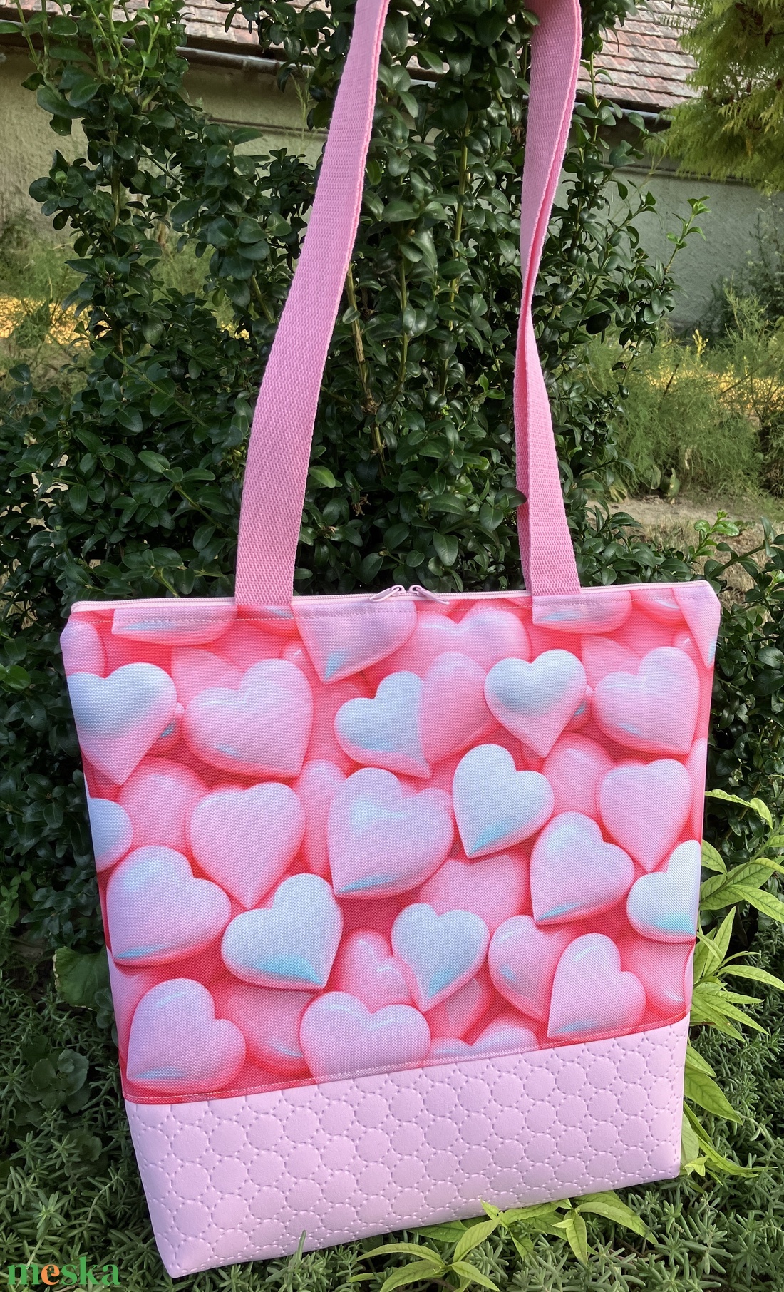 Egyedi rózsaszín szívecske mintás válltáska és neszesszer szett - táska & tok - táska szett - Meska.hu