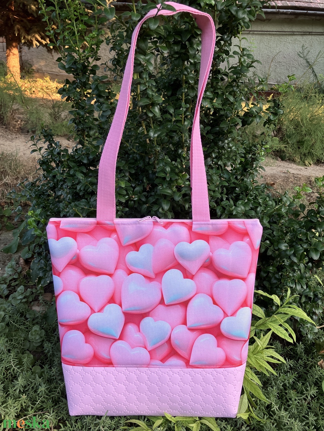 Egyedi rózsaszín szívecske mintás válltáska és neszesszer szett - táska & tok - táska szett - Meska.hu