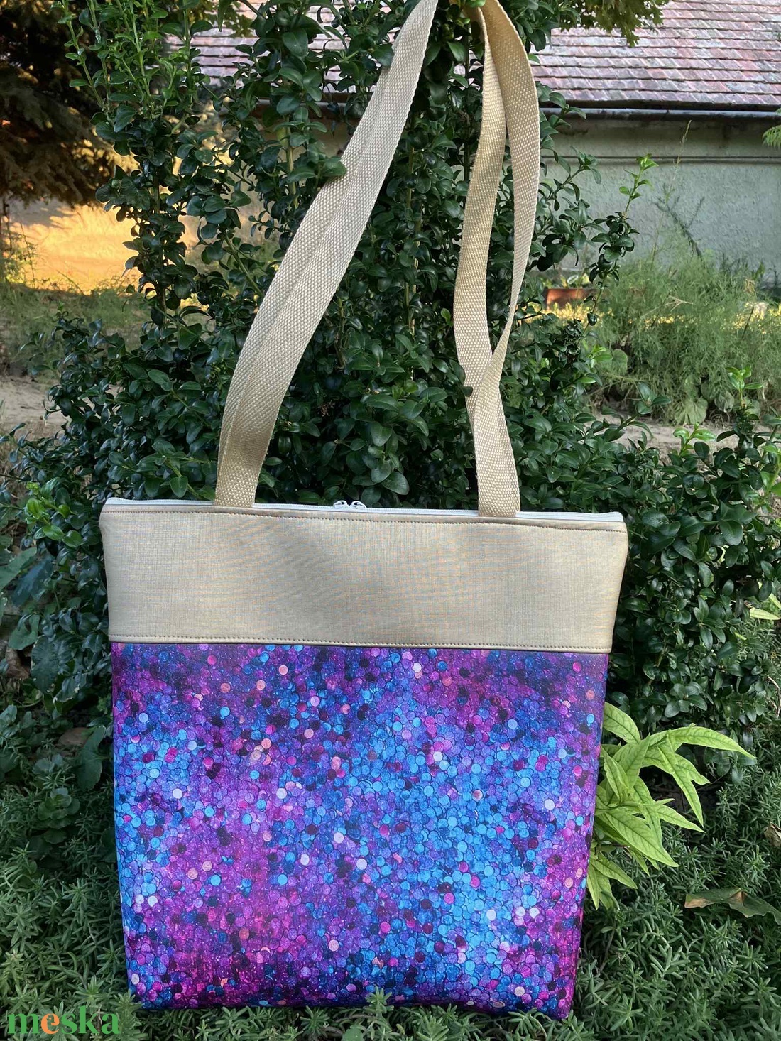 Egyedi lila-türkiz-arany műbőr válltáska - táska & tok - kézitáska & válltáska - válltáska - Meska.hu