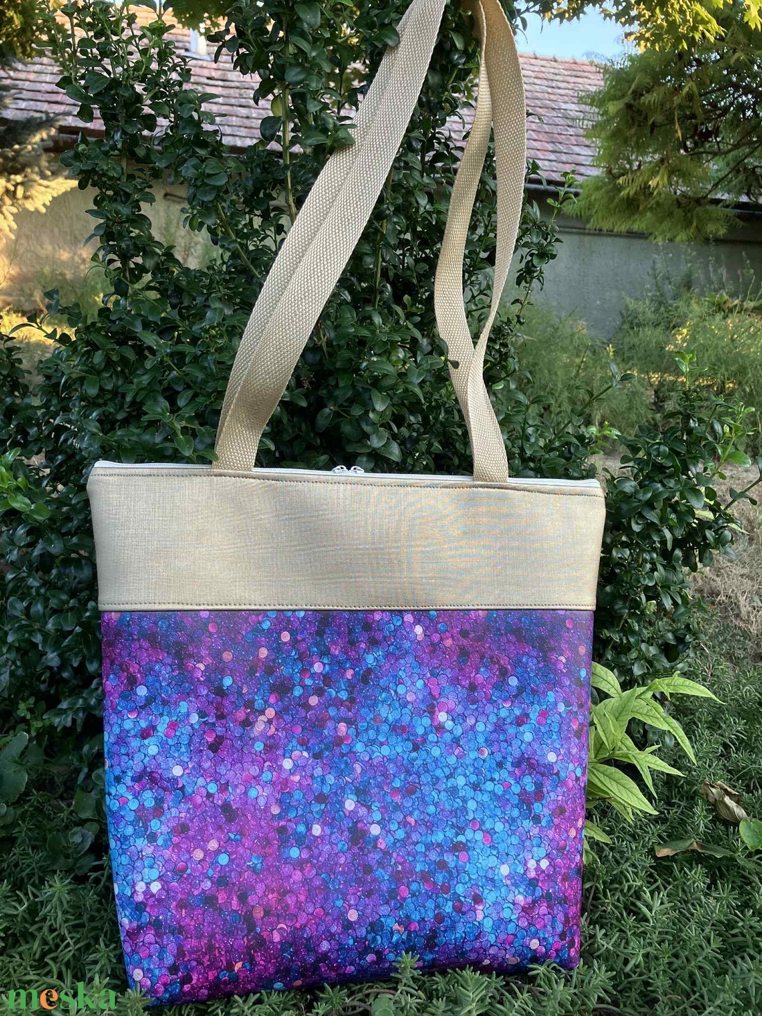 Egyedi lila-türkiz-arany műbőr válltáska - táska & tok - kézitáska & válltáska - válltáska - Meska.hu