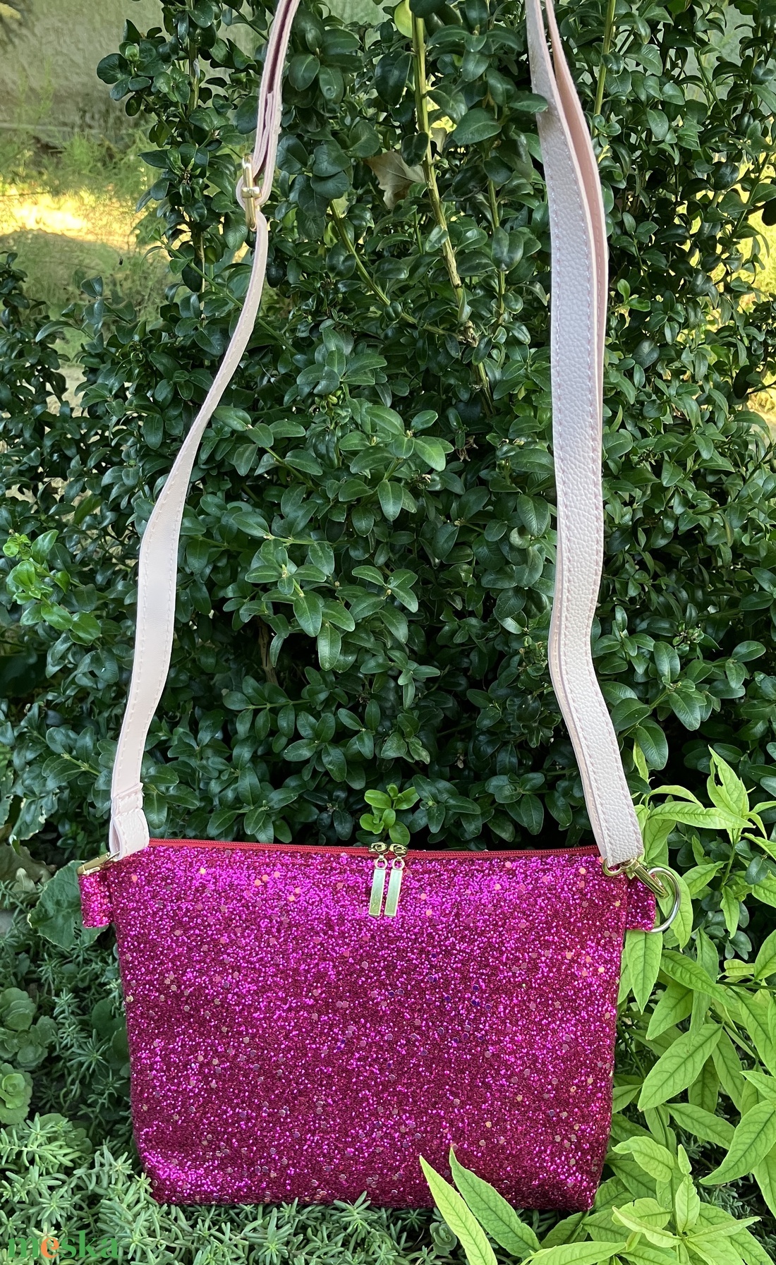 Egyedi rózsaszín flitteres party táska - táska & tok - kézitáska & válltáska - vállon átvethető táska - Meska.hu