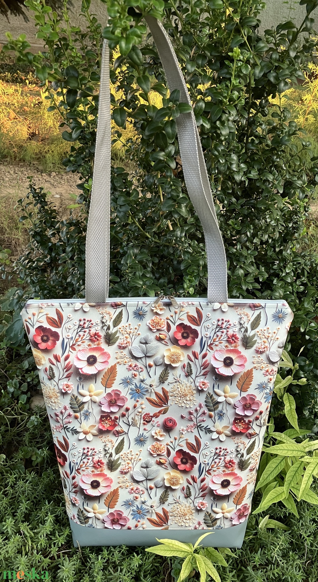 Egyedi virágos sötét menta műbőr válltáska - táska & tok - kézitáska & válltáska - válltáska - Meska.hu