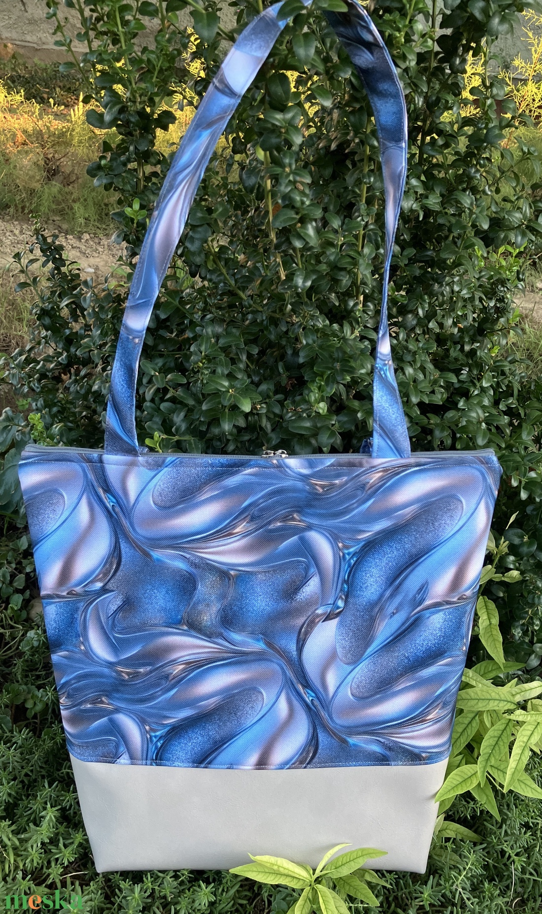 Egyedi bézs-kék absztrakt mintás válltáska  - táska & tok - kézitáska & válltáska - válltáska - Meska.hu