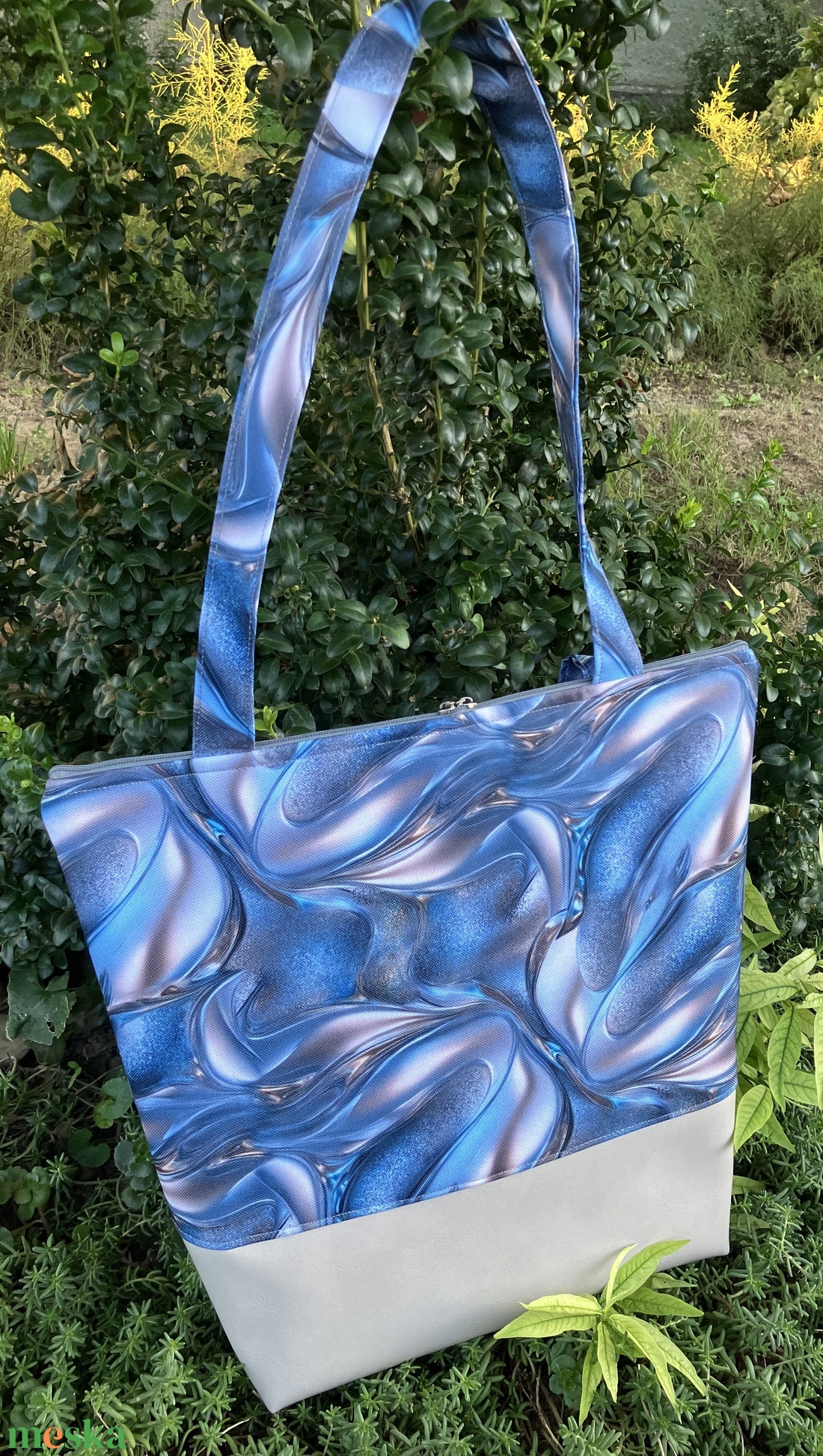 Egyedi bézs-kék absztrakt mintás válltáska  - táska & tok - kézitáska & válltáska - válltáska - Meska.hu