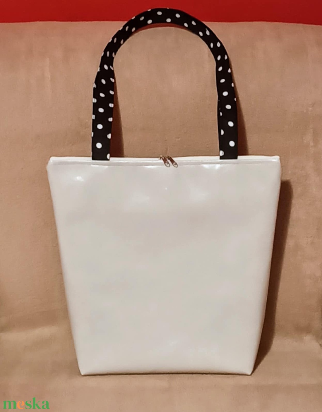 Egyedi bézs-fekete pöttyös válltáska  - táska & tok - kézitáska & válltáska - válltáska - Meska.hu