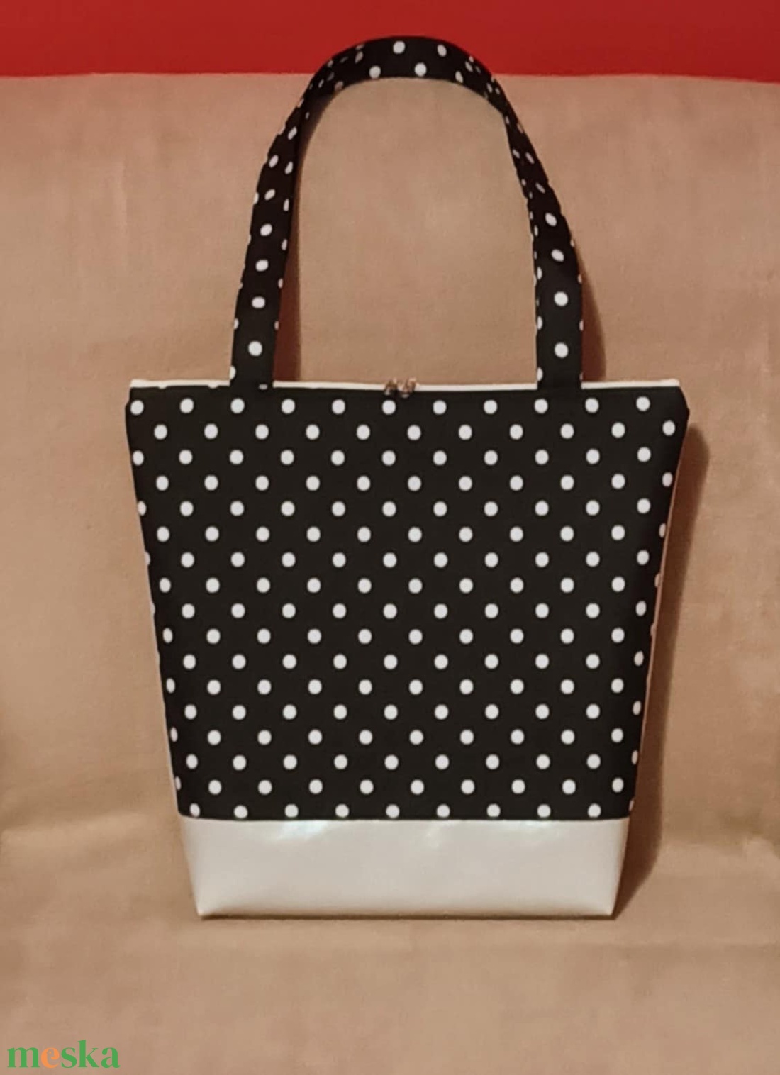 Egyedi bézs-fekete pöttyös válltáska  - táska & tok - kézitáska & válltáska - válltáska - Meska.hu