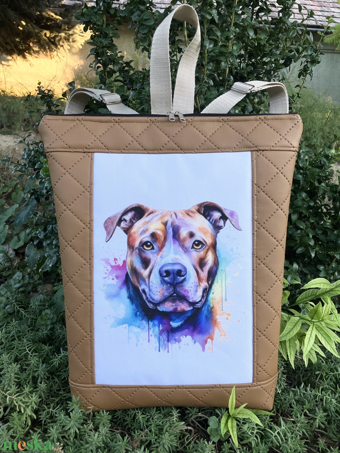 Egyedi pitbull mintás műbőr hátitáska  - táska & tok - hátizsák - hátizsák - Meska.hu
