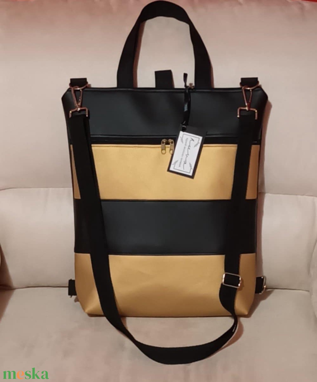 Egyedi fekete-arany műbőr többfunkciós/ variálható táska   - táska & tok - variálható táska - Meska.hu