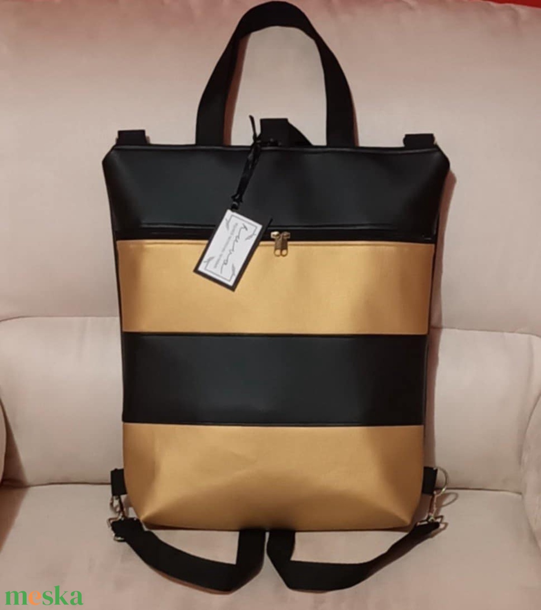 Egyedi fekete-arany műbőr többfunkciós/ variálható táska   - táska & tok - variálható táska - Meska.hu