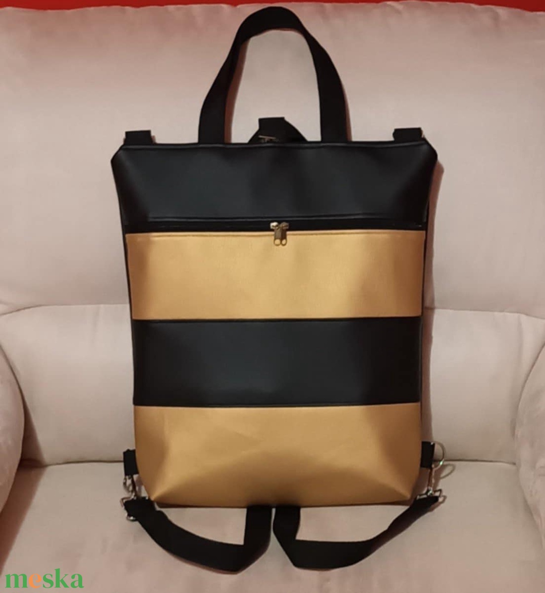 Egyedi fekete-arany műbőr többfunkciós/ variálható táska   - táska & tok - variálható táska - Meska.hu