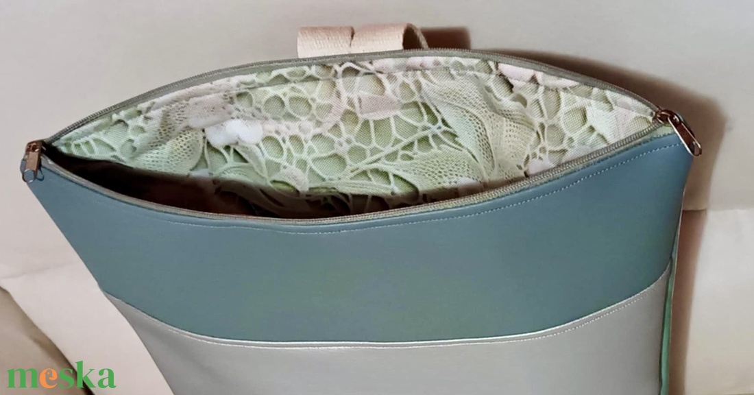 Egyedi menta-ezüst műbőr hátitáska  - táska & tok - hátizsák - hátizsák - Meska.hu