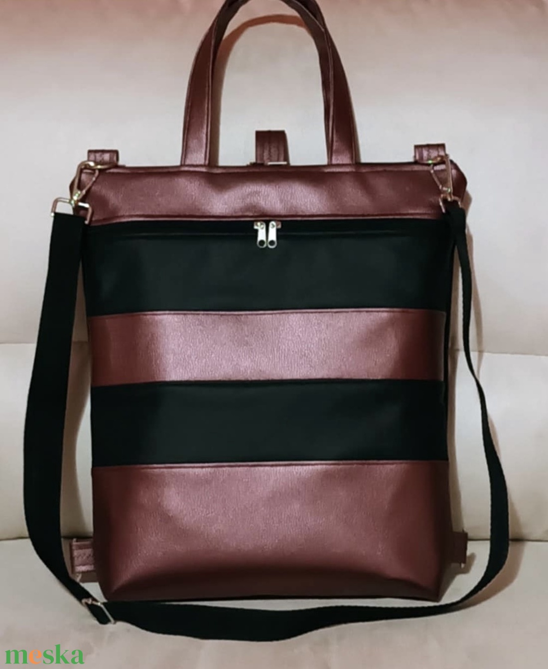Egyedi fekete-bordó műbőr többfunkciós/ variálható táska   - táska & tok - variálható táska - Meska.hu