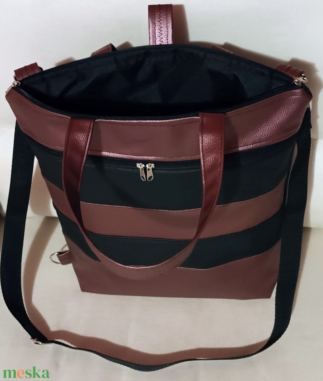 Egyedi fekete-bordó műbőr többfunkciós/ variálható táska   - táska & tok - variálható táska - Meska.hu
