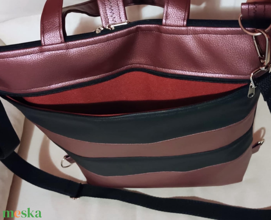 Egyedi fekete-bordó műbőr többfunkciós/ variálható táska   - táska & tok - variálható táska - Meska.hu