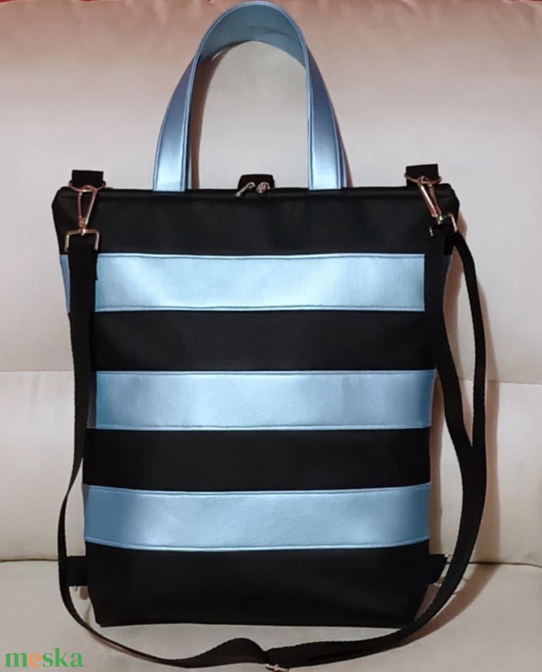 Egyedi fekete-kék műbőr többfunkciós/ variálható táska   - táska & tok - variálható táska - Meska.hu