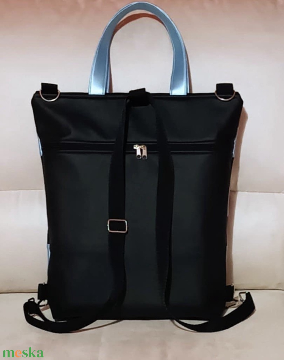 Egyedi fekete-kék műbőr többfunkciós/ variálható táska   - táska & tok - variálható táska - Meska.hu