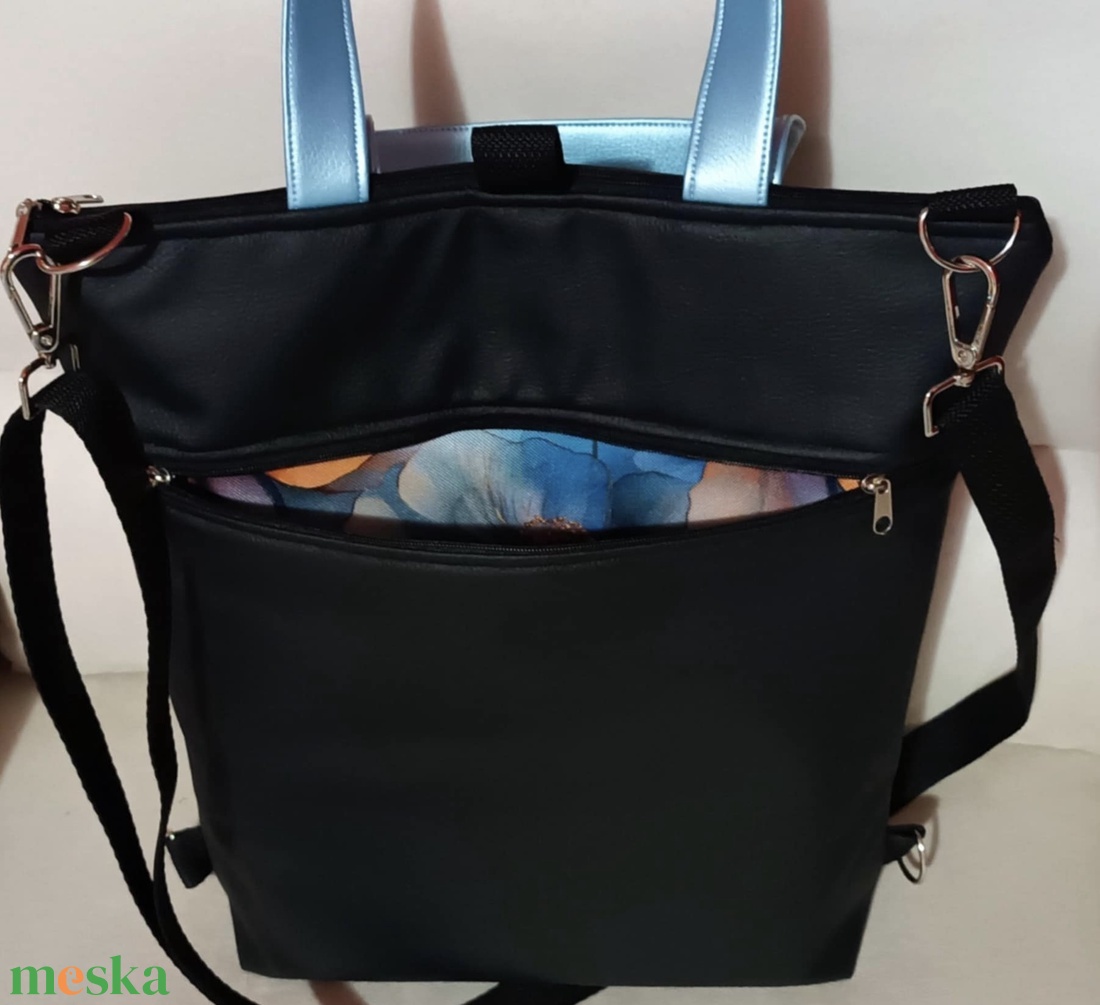 Egyedi fekete-kék műbőr többfunkciós/ variálható táska   - táska & tok - variálható táska - Meska.hu