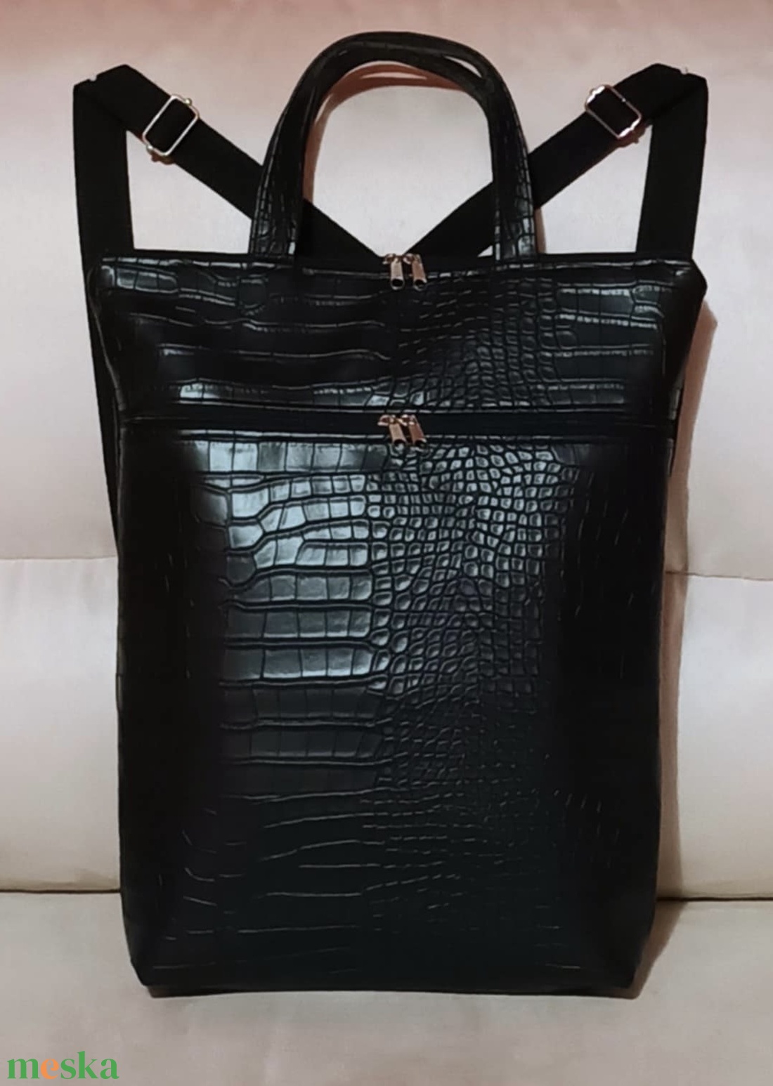 Egyedi fekete műbőr többfunkciós/ variálható táska   - táska & tok - variálható táska - Meska.hu