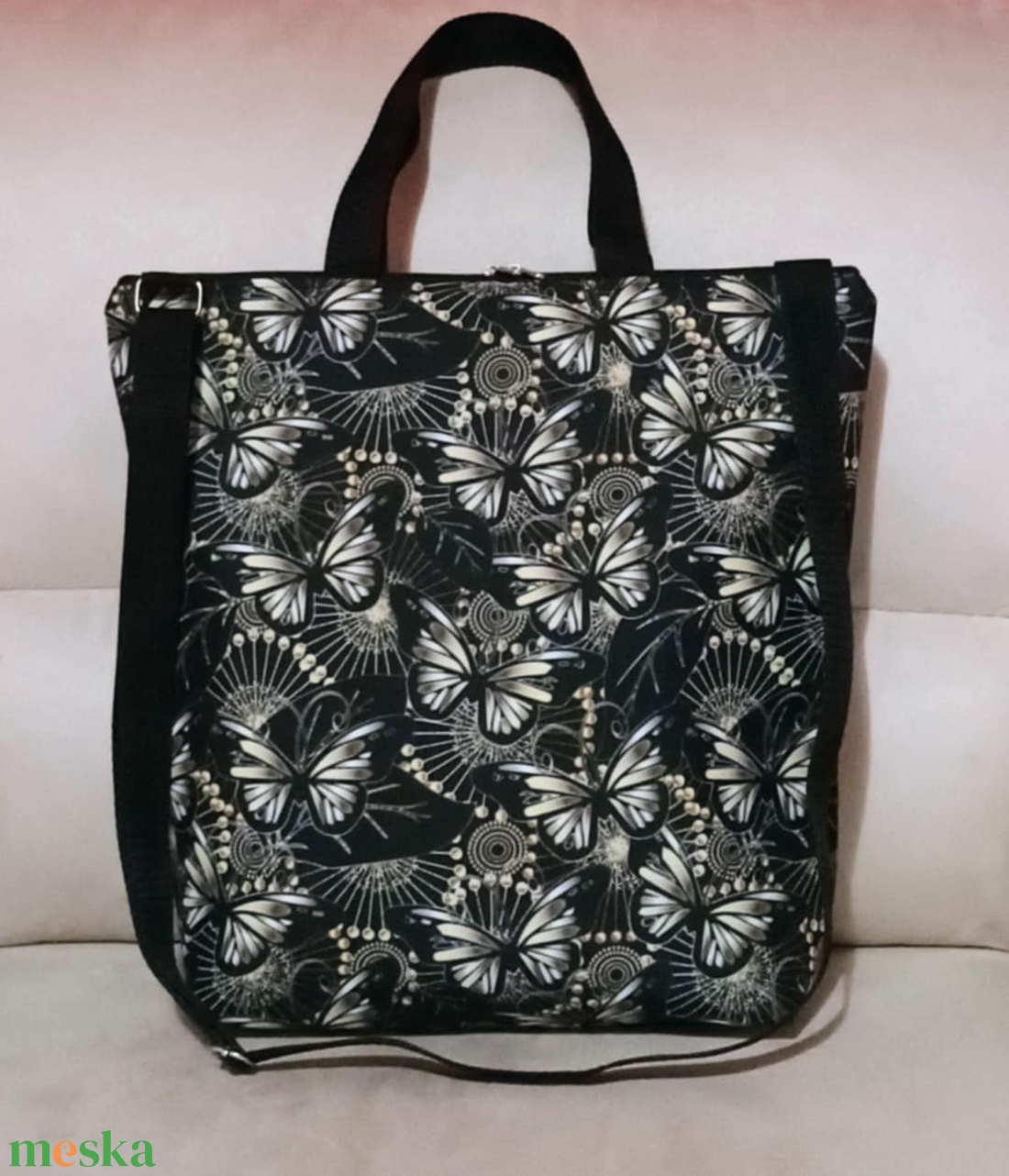 Egyedi zöld lepkés többfunkciós/ variálható táska   - táska & tok - variálható táska - Meska.hu