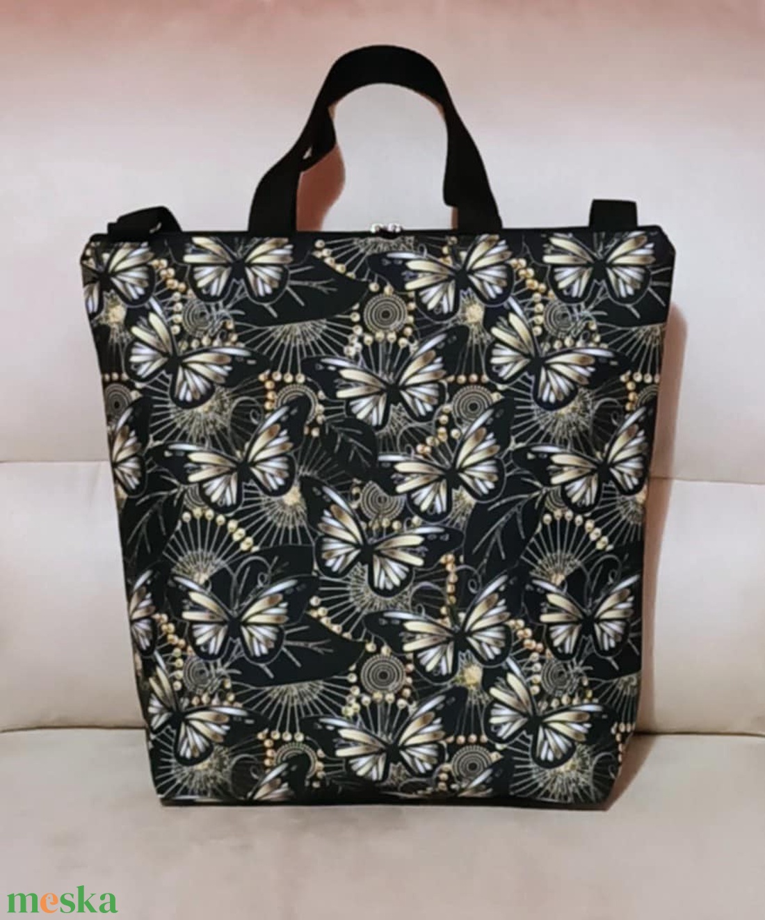 Egyedi zöld lepkés többfunkciós/ variálható táska   - táska & tok - variálható táska - Meska.hu