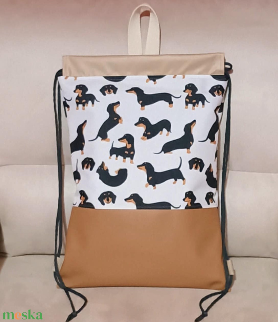 Egyedi barna tacsis vízálló hátizsák - táska & tok - hátizsák - hátizsák - Meska.hu