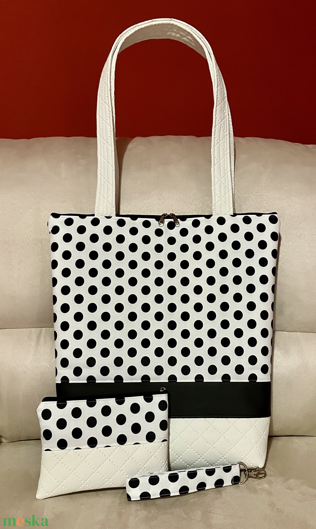 Egyedi pöttyös válltáska szett - táska & tok - táska szett - Meska.hu