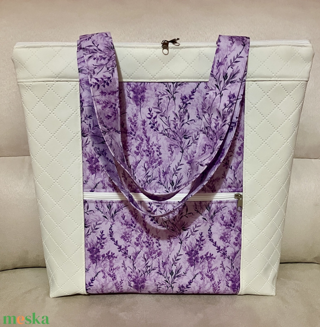 Egyedi fehér levendula mintás válltáska  - táska & tok - kézitáska & válltáska - válltáska - Meska.hu