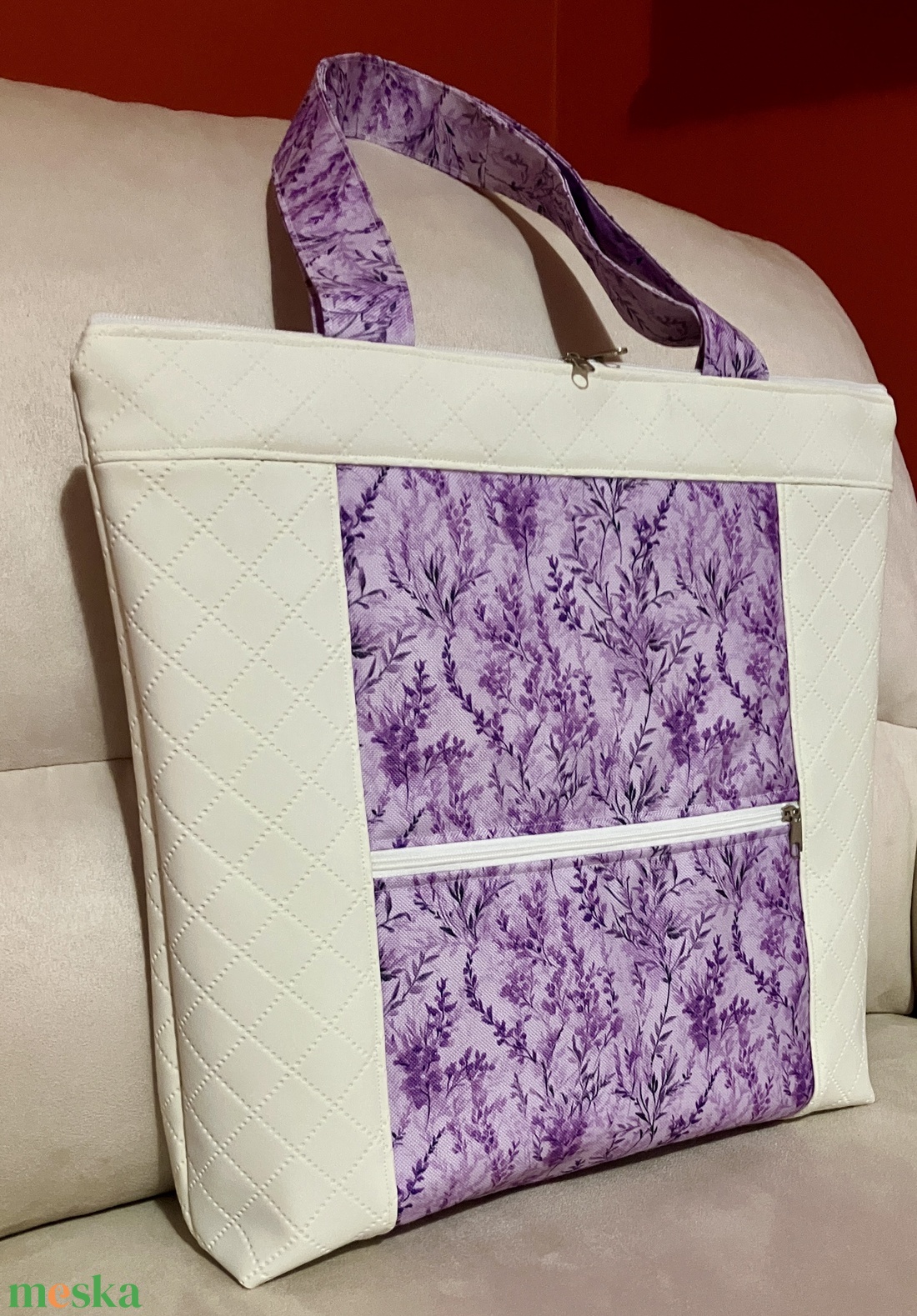 Egyedi fehér levendula mintás válltáska  - táska & tok - kézitáska & válltáska - válltáska - Meska.hu