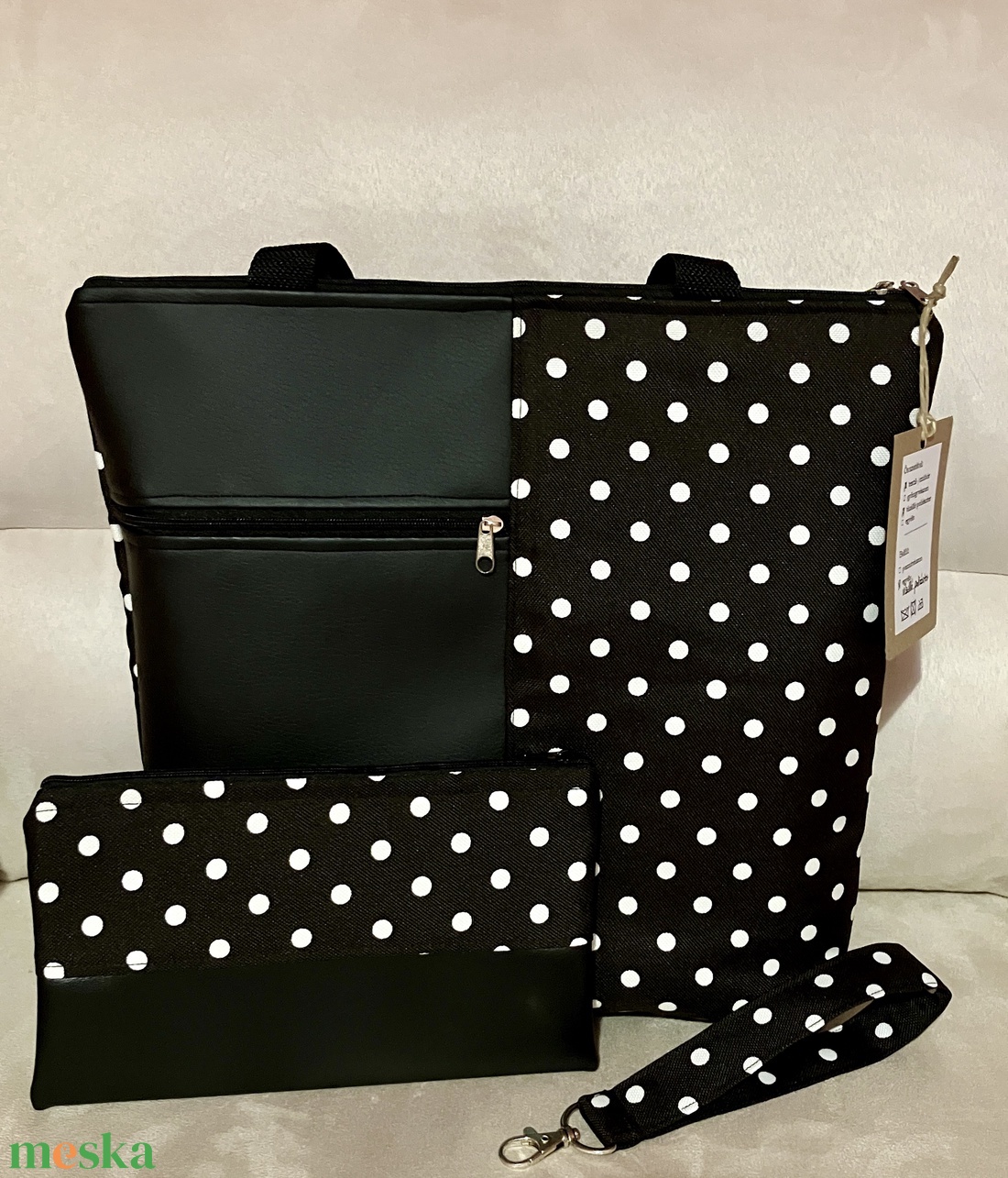 Egyedi pöttyös válltáska szett - táska & tok - táska szett - Meska.hu