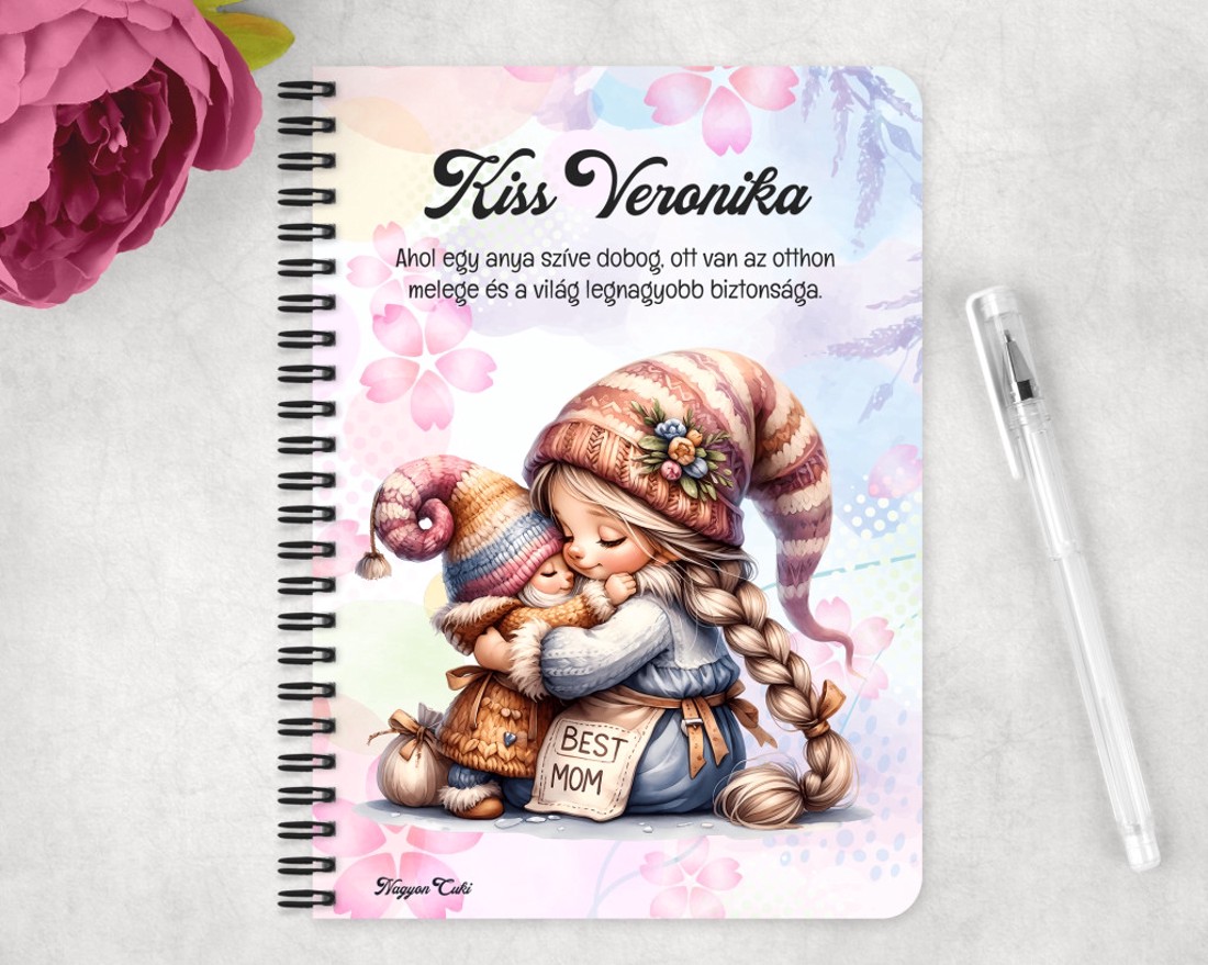 Személyre szabható - Cuki Anya manó & Lánya mintás A6-os füzet - otthon & életmód - papír, írószer - jegyzetfüzet & napló - Meska.hu