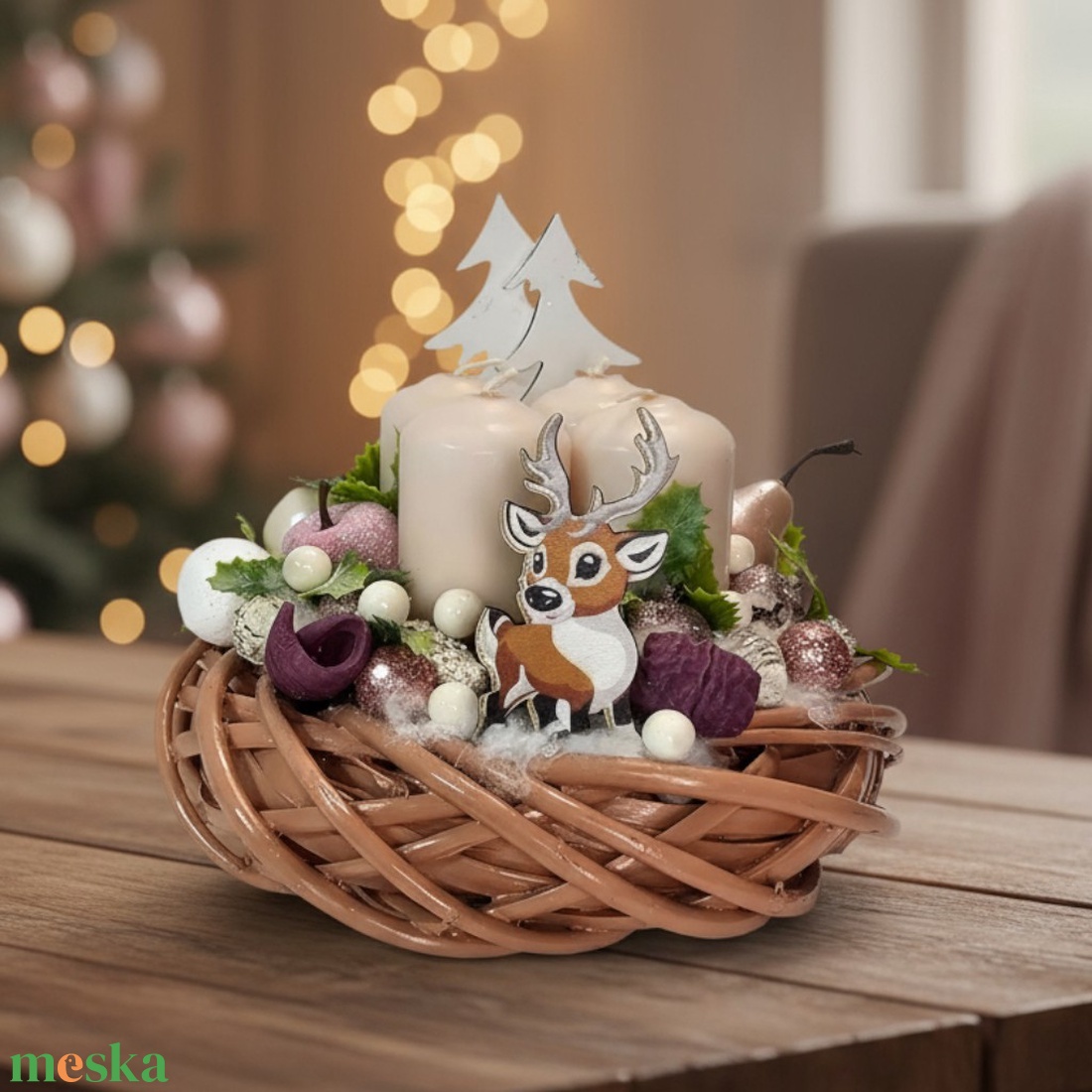 Őzikés pasztell adventi koszorú - karácsony - adventi díszek - adventi koszorú - Meska.hu